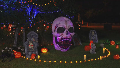 GOOSH 4 FT Halloween Inflatables Skull Outdoor Decorations Blow Up Yard Scary Colorful Dimming Skull with Built-in Magic LEDs for Garden Lawn Indoor Party Decor