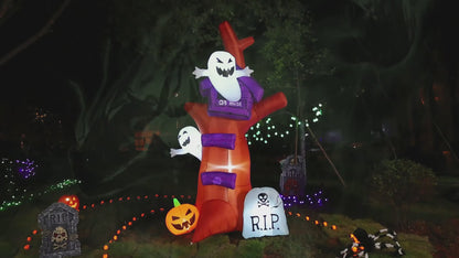 GOOSH 9 FT Halloween Inflatables Tree Outdoor Decorations Blow Up Yard Huge Tree with Pumpkin Tombstone with Built-in LEDs for Garden Lawn Indoor Party Decor