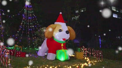 Goosh 5 FT Christmas Inflatables Cavalier King Charles Puppy Dog Outdoor Decorations Blow Up Yard Present Box with Built-in LEDs for Indoor Party Garden Lawn Decor