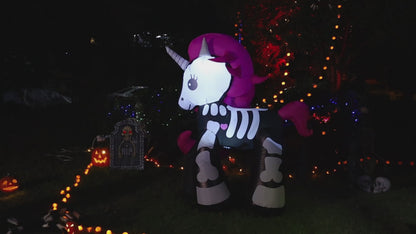 GOOSH 6FT Height Halloween Inflatables Outdoor Skeleton Unicorn, Blow Up Yard Decoration Clearance with LED Lights Built-in for Holiday/Party/Yard/Garden