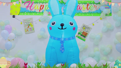 GOOSH 5 FT Easter Inflatables Bunny Outdoor Decorations Blow UP Yard Blue Rabbit for Party Garden Lawn Indoor Outdoor Decor
