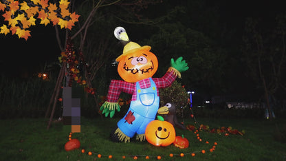 Goosh 6 FT Thanksgiving Inflatable Decorations Crow Fall Harvest Pumpkin Scarecrow with Built-in LED Lights Blow Up Outdoor Inflatable for Party Yard Garden Lawn
