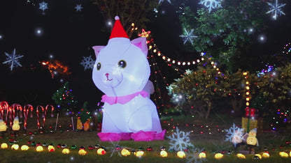 Goosh 5 FT Christmas Inflatables Outdoor Decorations, Blow Up Cute White Cat with Built-in LEDs for Christmas Indoor Outdoor Yard Lawn Garden Decorations