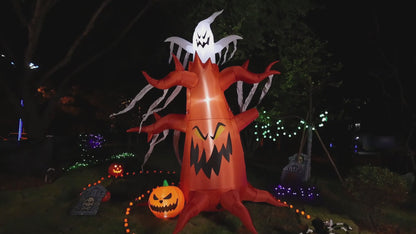 GOOSH 10 FT Halloween Inflatables Tree Outdoor Decorations Blow Up Yard Scary Dead Tree with Pumpkin and Ghost with Built-in LEDs for Garden Lawn Indoor Party Decor