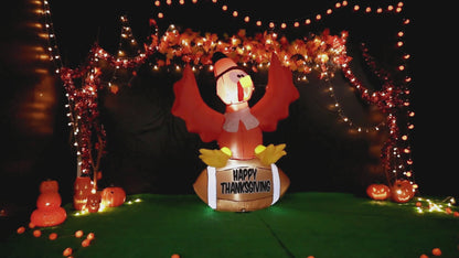 GOOSH 5 FT Thanksgiving Inflatables Turkey Outdoor Decorations Blow Up Yard Turkey with a Rugby with Built-in LEDs for Indoor Party Garden Lawn Decor