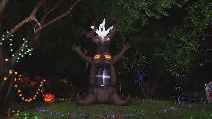GOOSH 9 FT Halloween Inflatable Animated Dead Tree Outdoor Decorations Blow Up Yard Scary Tree and White Ghost with Built-in LEDs for Outdoor Garden Lawn Party Decor (Tree Ghost)