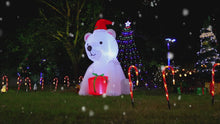 Load and play video in Gallery viewer, GOOSH 5 Ft Christmas Inflatable Bear Outdoor Decorations Blow Up Yard A White Bear Holding a Present with Built-in LEDs for Indoor Party Garden Lawn Decor
