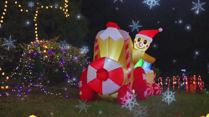 Goosh 9 FT Length Christmas Inflatables Outdoor Decoration Blow Up Gingerbread Man Train with Built-in LEDs for Indoor Yard Garden Lawn Decor