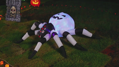 GOOSH 5FT Width Halloween Inflatables Outdoor Decorations Spider with Magic Light Broke Out from Window, Blow Up Yard Decorations with LED Lights for Party Yard Garden Lawn