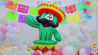 GOOSH 5 FT Cinco De Mayo Inflatables Cactus Outdoor Mexican Decorations Blow Up Yard Cactus Taco Sombrero Mexican Fiesta Party Decoration with Built-in LEDs for Indoor Garden Lawn Yard Decor