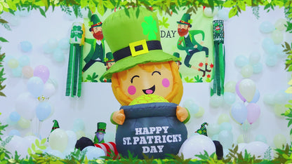 GOOSH 5 FT St Patricks Day Inflatables Outdoor Decorations Blow Up Yard Giant Leprechaun with Gold Coin Pot with Built-in LEDs for Garden Lawn Indoor Party Decor