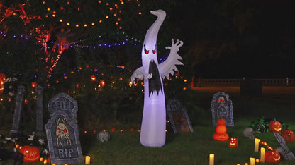 GOOSH 6 FT Halloween Inflatables Ghost Outdoor Decorations Blow Up Yard Scary Red Eye Dimming Ghost with Built-in Colorful LEDs for Garden Lawn Indoor Party Decor