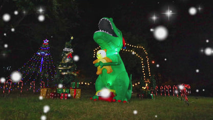 GOOSH 7ft Light-Up Inflatable Dinosaur Christmas Yard Decoration
