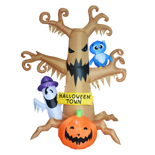 GOOSH 8ft Light-Up Inflatable Tree with Ghost Halloween Yard Decoration
