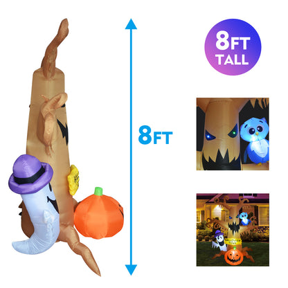 GOOSH 8 Foot High Halloween Blow Up Inflatables Dead Tree with White Ghost,Pumpkin and Owl for Halloween Yard Outdoor Decorations