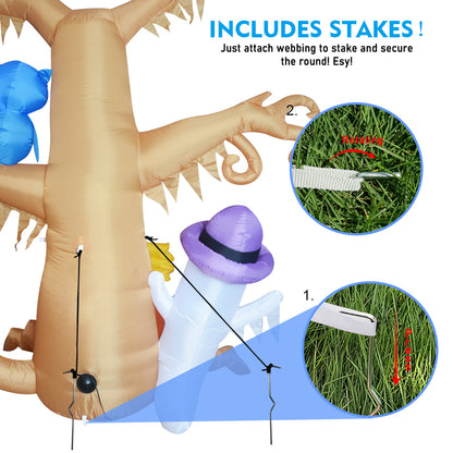 GOOSH 8 Foot High Halloween Blow Up Inflatables Dead Tree with White Ghost,Pumpkin and Owl for Halloween Yard Outdoor Decorations