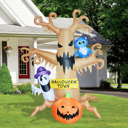GOOSH 8 Foot High Halloween Blow Up Inflatables Dead Tree with White Ghost,Pumpkin and Owl for Halloween Yard Outdoor Decorations