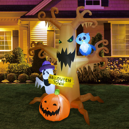 GOOSH 8 Foot High Halloween Blow Up Inflatables Dead Tree with White Ghost,Pumpkin and Owl for Halloween Yard Outdoor Decorations