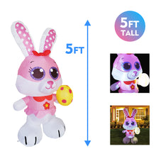 Load image into Gallery viewer, 5 ft Tall Easter Inflatable Decorations Cute Bunny with Egg in Hand Yard Decoration with Build in LEDs, Inflatable Toys for Indoor, Outdoor, Courtyard, Garden and Lawn Autumn Decoration
