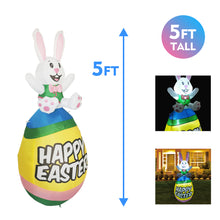 Load image into Gallery viewer, 5 ft Tall Easter Inflatable Decorations Happy Bunny Sitting on Easter Egg Yard Decoration with Build in LEDs for Outdoor, Easter Holiday Party Indoor, Yard, Garden, Lawn Decor
