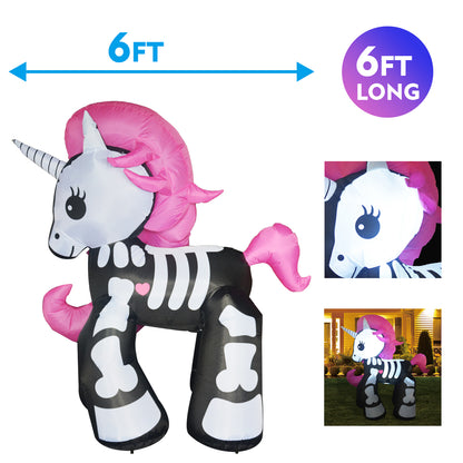 6FT Inflatable Halloween Decorations Inflatables Skeleton Unicorn,Blow Up Skeleton Unicorn Halloween Outdoor Yard Decorations