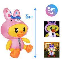 Load image into Gallery viewer, 5 ft Tall Easter Inflatable Decorations Chick with Bunny Clothes Yard Decoration with Build in LEDs, for Easter Holiday Party Indoor, Outdoor, Yard, Garden
