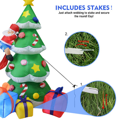 GOOSH 7FT Inflatables Lighted Christmas Tree, Dog Chasing Santa Claus, Blow Up Cute Funny Indoor Outdoor Xmas Decor Lawn Yard Garden Decorations