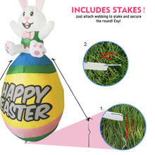 Load image into Gallery viewer, 5 ft Tall Easter Inflatable Decorations Happy Bunny Sitting on Easter Egg Yard Decoration with Build in LEDs for Outdoor, Easter Holiday Party Indoor, Yard, Garden, Lawn Decor
