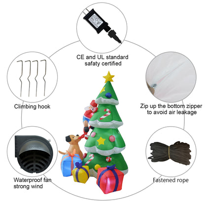 GOOSH 7FT Inflatables Lighted Christmas Tree, Dog Chasing Santa Claus, Blow Up Cute Funny Indoor Outdoor Xmas Decor Lawn Yard Garden Decorations