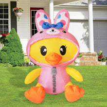 Load image into Gallery viewer, 5 ft Tall Easter Inflatable Decorations Chick with Bunny Clothes Yard Decoration with Build in LEDs, for Easter Holiday Party Indoor, Outdoor, Yard, Garden

