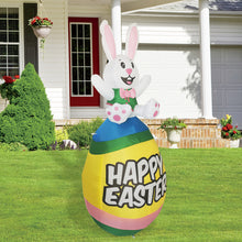 Load image into Gallery viewer, 5 ft Tall Easter Inflatable Decorations Happy Bunny Sitting on Easter Egg Yard Decoration with Build in LEDs for Outdoor, Easter Holiday Party Indoor, Yard, Garden, Lawn Decor

