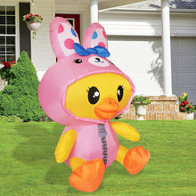 Load image into Gallery viewer, 5 ft Tall Easter Inflatable Decorations Chick with Bunny Clothes Yard Decoration with Build in LEDs, for Easter Holiday Party Indoor, Outdoor, Yard, Garden
