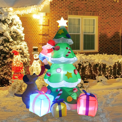 GOOSH 7FT Inflatables Lighted Christmas Tree, Dog Chasing Santa Claus, Blow Up Cute Funny Indoor Outdoor Xmas Decor Lawn Yard Garden Decorations