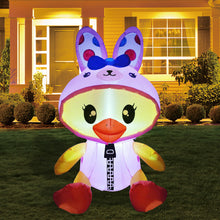 Load image into Gallery viewer, 5 ft Tall Easter Inflatable Decorations Chick with Bunny Clothes Yard Decoration with Build in LEDs, for Easter Holiday Party Indoor, Outdoor, Yard, Garden
