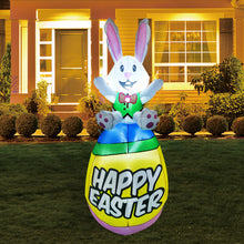 Load image into Gallery viewer, 5 ft Tall Easter Inflatable Decorations Happy Bunny Sitting on Easter Egg Yard Decoration with Build in LEDs for Outdoor, Easter Holiday Party Indoor, Yard, Garden, Lawn Decor
