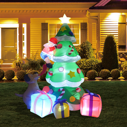 GOOSH 7FT Inflatables Lighted Christmas Tree, Dog Chasing Santa Claus, Blow Up Cute Funny Indoor Outdoor Xmas Decor Lawn Yard Garden Decorations