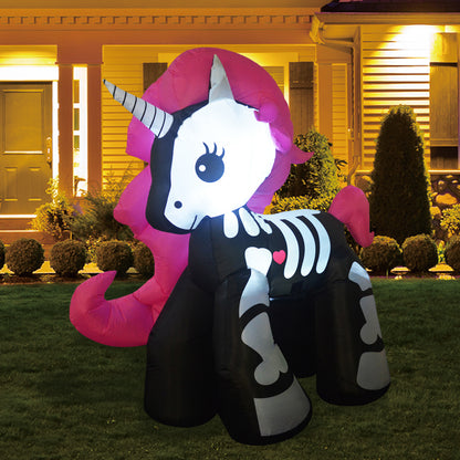 6FT Inflatable Halloween Decorations Inflatables Skeleton Unicorn,Blow Up Skeleton Unicorn Halloween Outdoor Yard Decorations