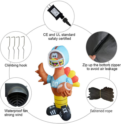 GOOSH 6 Foot High Thanksgiving Inflatable American Football Turkeys Yard Decoration, Indoor Outdoor Garden Thanksgiving Decoration.