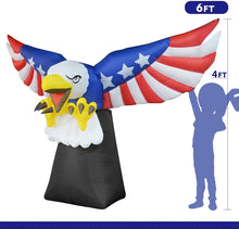 Load image into Gallery viewer, 6 ft Tall Patriotic Independence Day 4th of July Inflatable American Flying Bald Eagle Blow Up Inflatables with Build-in LED Lights for Party Indoor,Outdoor,Yard,Garden,Lawn Decorations
