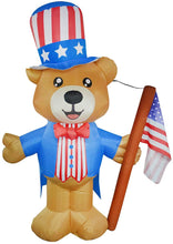 Load image into Gallery viewer, 6 ft Tall Independence Day Inflatable Bow Tie Bear with Star Spangled Top Hat and American Flag Blowup Decor with Build-in LED Lights for Party Indoor,Outdoor,Yard,Garden,Lawn Decorations
