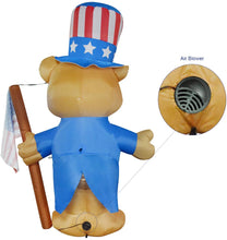 Load image into Gallery viewer, 6 ft Tall Independence Day Inflatable Bow Tie Bear with Star Spangled Top Hat and American Flag Blowup Decor with Build-in LED Lights for Party Indoor,Outdoor,Yard,Garden,Lawn Decorations
