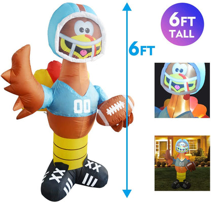 GOOSH 6 Foot High Thanksgiving Inflatable American Football Turkeys Yard Decoration, Indoor Outdoor Garden Thanksgiving Decoration.