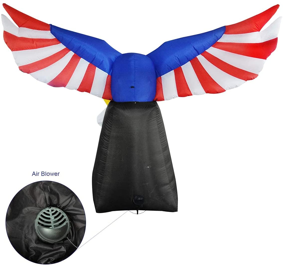 GOOSH 6 FT Tall Patriotic Independence Day 4th of July Inflatable American Flying Bald Eagle Blow Up Inflatables with Build-in LED Lights for Party Indoor,Outdoor,Yard,Garden,Lawn Decorations