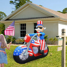 Load image into Gallery viewer, 6 ft Tall Patriotic Independence Day Inflatable Uncle Sam Sitting on Motorcycle Blowup Inflatables with Build-in LED Lights for Party Indoor,Outdoor,Yard,Garden,Lawn Decorations 5 Instructions
