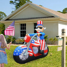 Load image into Gallery viewer, 6 ft long Patriotic Independence Day Inflatable Uncle Sam Sitting on Motorcycle Blowup Inflatables with Build-in LED Lights for Party Indoor,Outdoor,Yard,Garden,Lawn Decorations 5 Instructions
