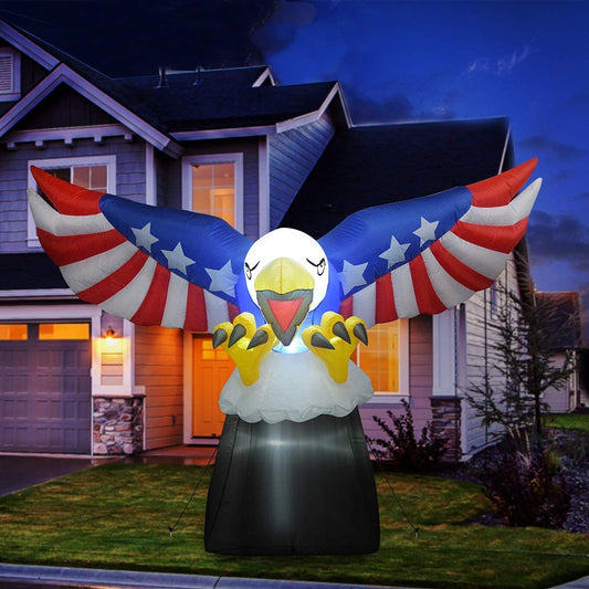 GOOSH 6 FT Tall Patriotic Independence Day 4th of July Inflatable American Flying Bald Eagle Blow Up Inflatables with Build-in LED Lights for Party Indoor,Outdoor,Yard,Garden,Lawn Decorations
