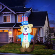 Load image into Gallery viewer, 6 ft Tall Independence Day Inflatable Bow Tie Bear with Star Spangled Top Hat and American Flag Blowup Decor with Build-in LED Lights for Party Indoor,Outdoor,Yard,Garden,Lawn Decorations
