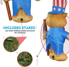 Load image into Gallery viewer, 6 ft Tall Independence Day Inflatable Bow Tie Bear with Star Spangled Top Hat and American Flag Blowup Decor with Build-in LED Lights for Party Indoor,Outdoor,Yard,Garden,Lawn Decorations
