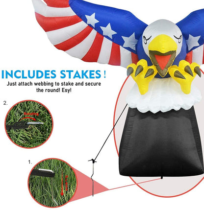 GOOSH 6 FT Tall Patriotic Independence Day 4th of July Inflatable American Flying Bald Eagle Blow Up Inflatables with Build-in LED Lights for Party Indoor,Outdoor,Yard,Garden,Lawn Decorations