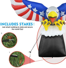 Load image into Gallery viewer, 6 ft Tall Patriotic Independence Day 4th of July Inflatable American Flying Bald Eagle Blow Up Inflatables with Build-in LED Lights for Party Indoor,Outdoor,Yard,Garden,Lawn Decorations

